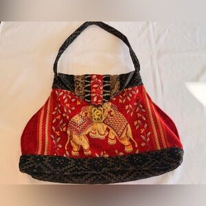 Janet McKinstry Designs Tapestry Carpet Bag Featuring Elephants Unique Charm